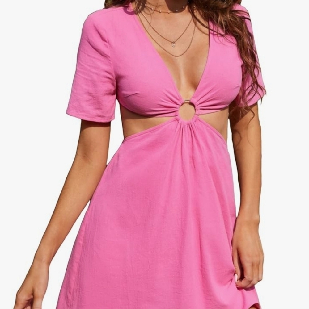 SHEIN Pink O-ring Cutout Waist Mini Summer Dress